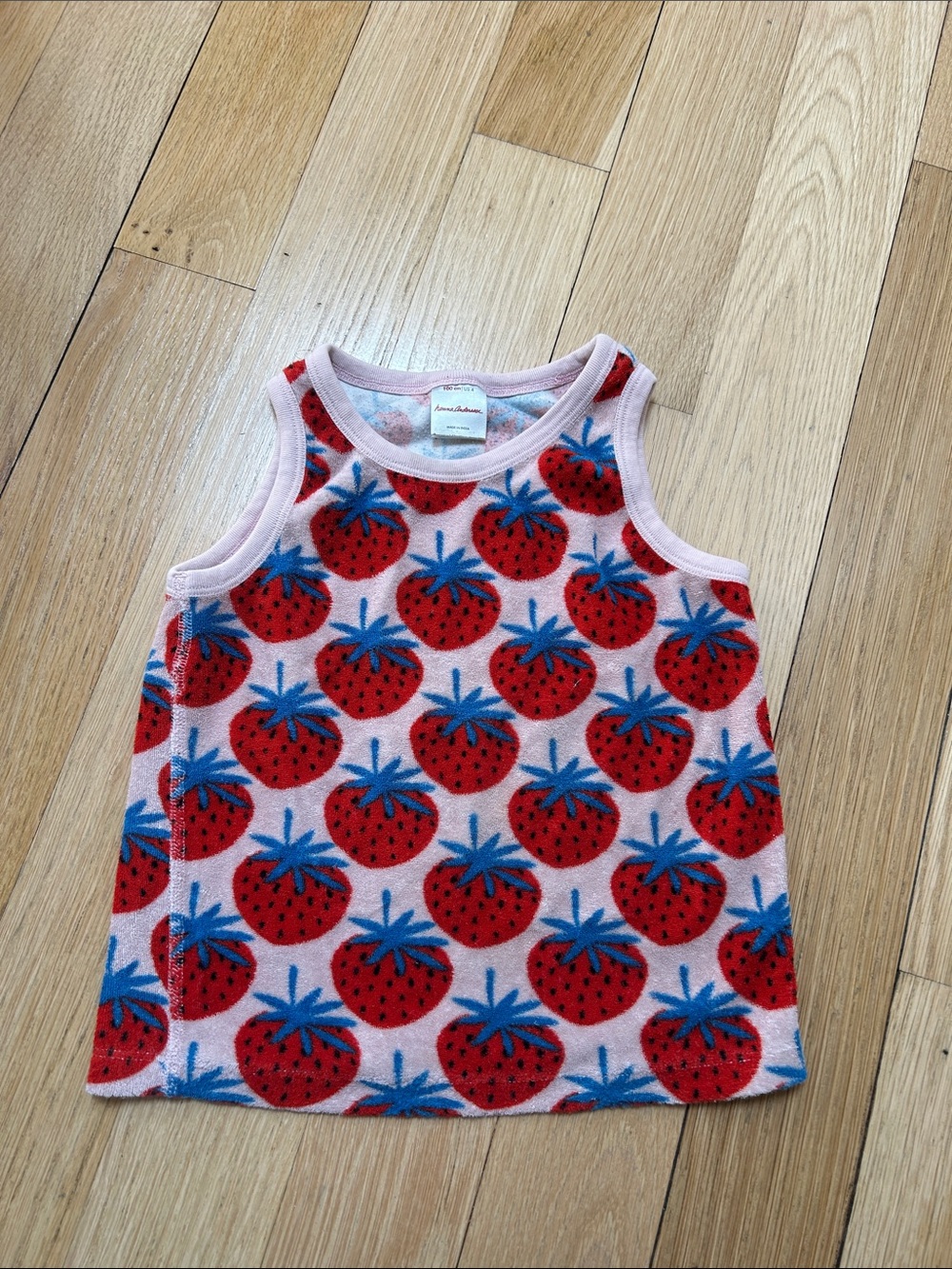 Hanna Andersson Terry Pink Tank with Red & Blue Strawberries